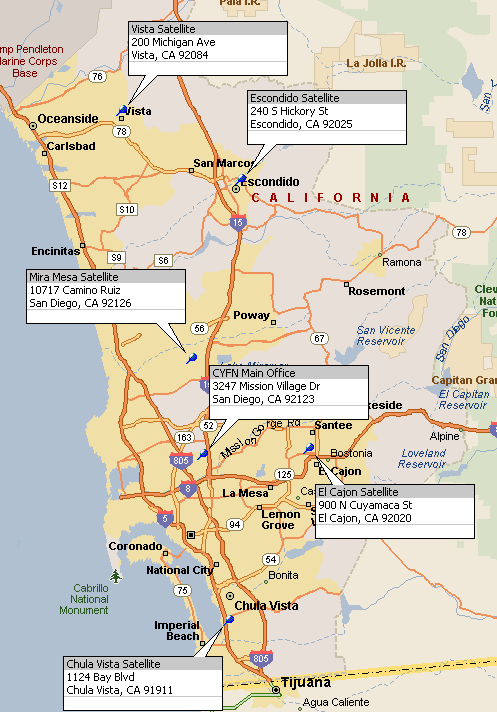 Maps of CYFN office locations in San Diego County